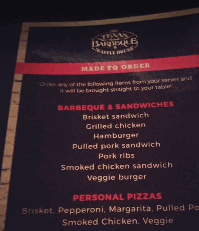 تكساس باربيكيو وافل هاوس menu