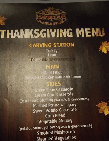 menu تكساس باربيكيو وافل هاوس 