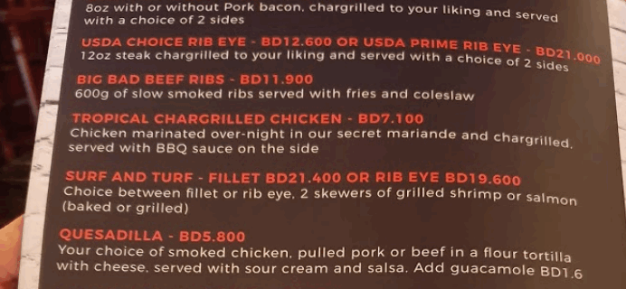 menu تكساس باربيكيو وافل هاوس 