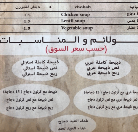 منيو مطعم لول