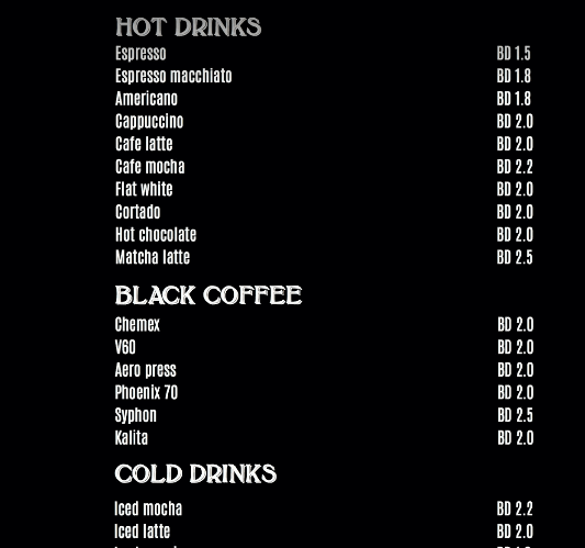 منيو كافيه سبيشيال بلاك22 Black22 Specialty Coffee Bar