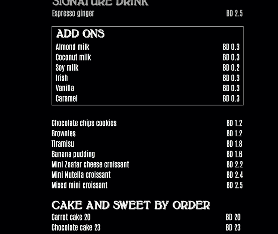  كافيه سبيشيال بلاك22 Black22 Specialty Coffee Bar منيو